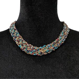 Jules Braided Necklace Beaded Chain Blue Red Boho Style